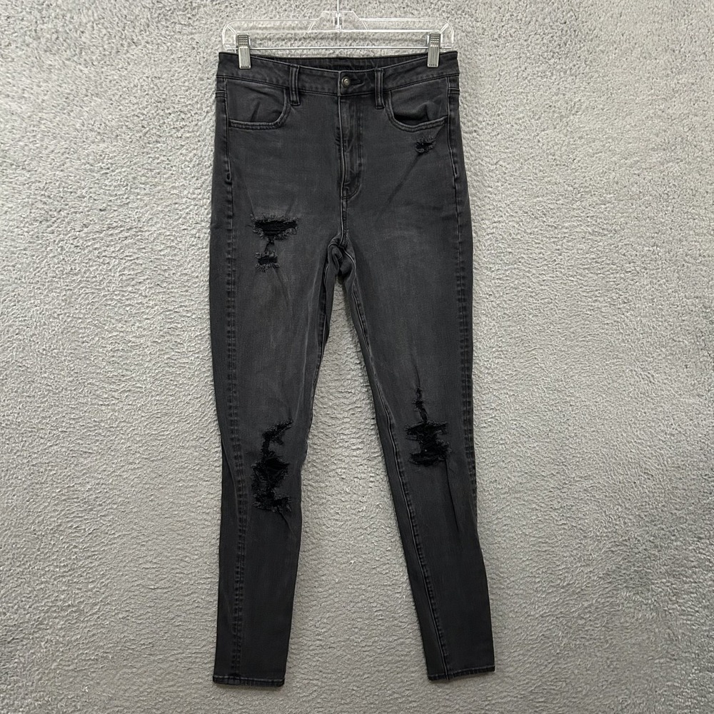 American Eagle Jeans Womens 8 X-Long Black Denim Super Hi Rise Jegging Stretch